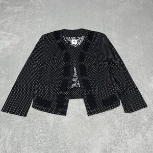 Cabi‎ Blazer Womens Size 4 Black White Jacket Polka Dot Print Open Front Career